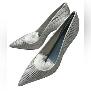 SCHUTZ Lou Crystal White Satin Pumps Bridal Rhinestone Stiletto Heels NIB